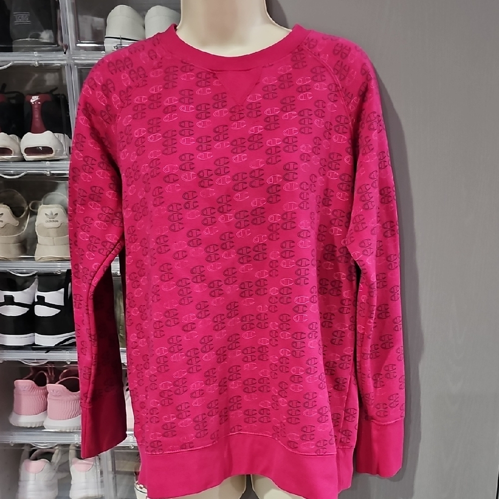 Champion Fuchsia Logo Crewneck